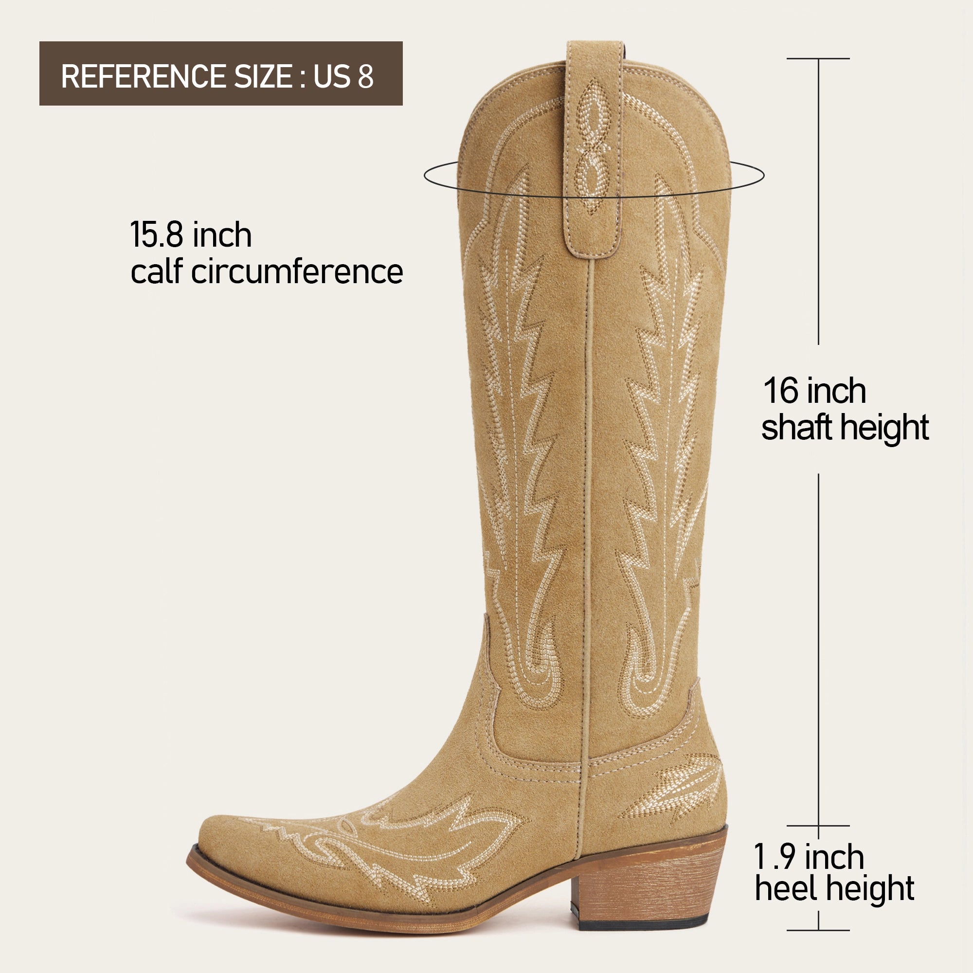The Rosemary - Beige Embroidered Tall Western Cowgirl Boots with Side Zipper