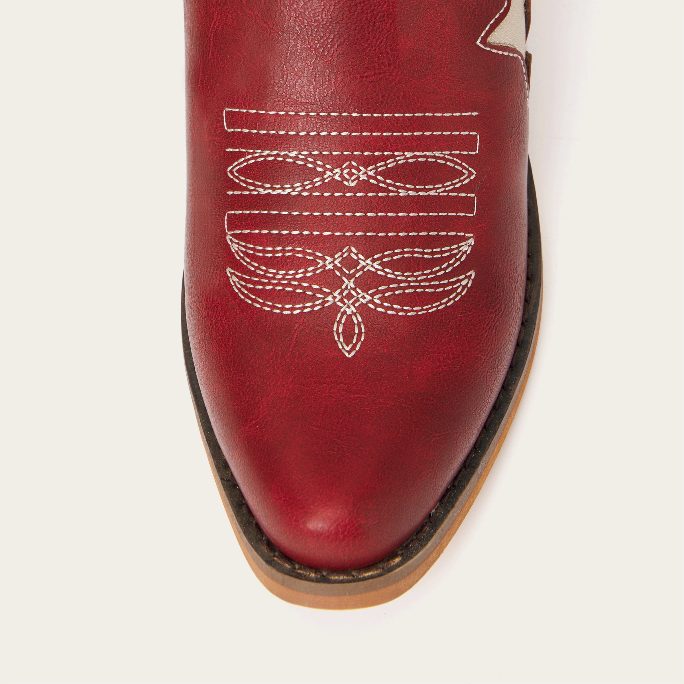 The Celestial โ Fire Red Snip Toe Starry with Moon Cutout Tall Cowgirl Boots