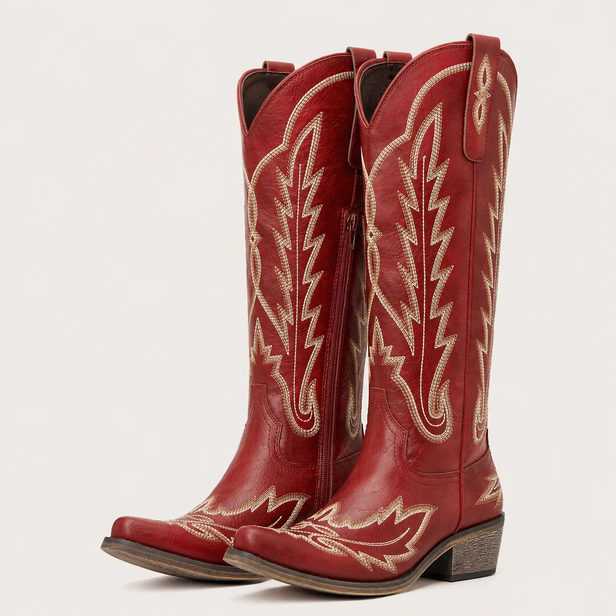 The Rosemary - Canyon Red Embroidered Tall Western Cowgirl Boots with Side Zipper