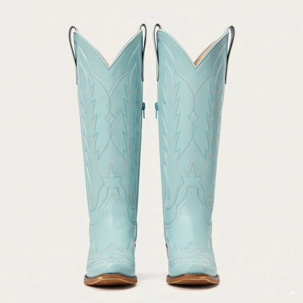 The Rosemary - Blue Classic Tall Cowgirl Boots with Embroidery