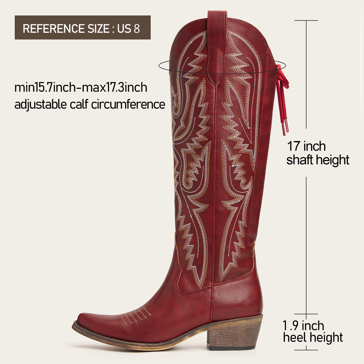 The Withersteen - Canyon Red Adjustable Wide Calf Soft Snip Toe Cowgirl Boots