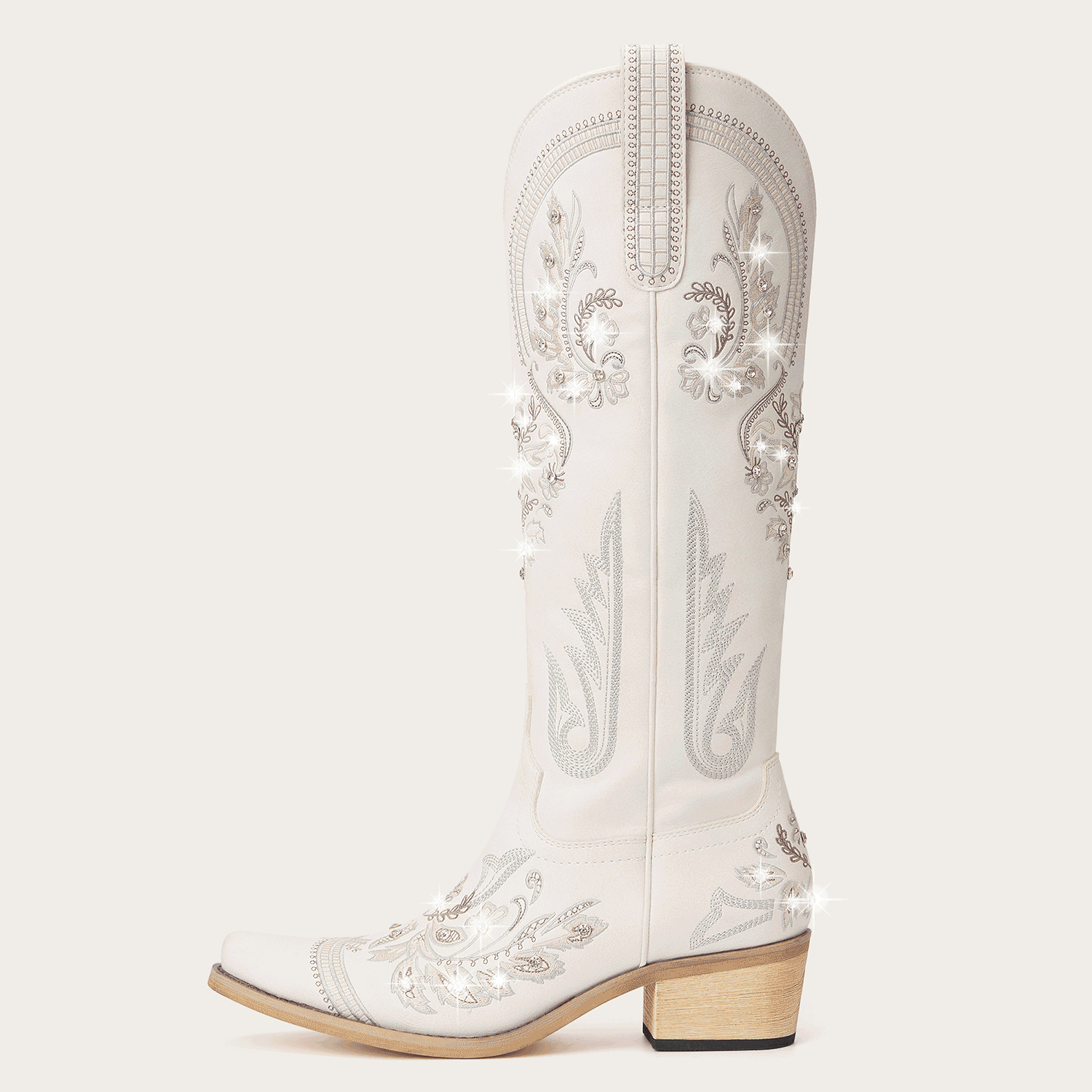 The Aurelia - Ivory Pearl Women's Cowgirl Boots with Snip Toe & Floral Embroidery