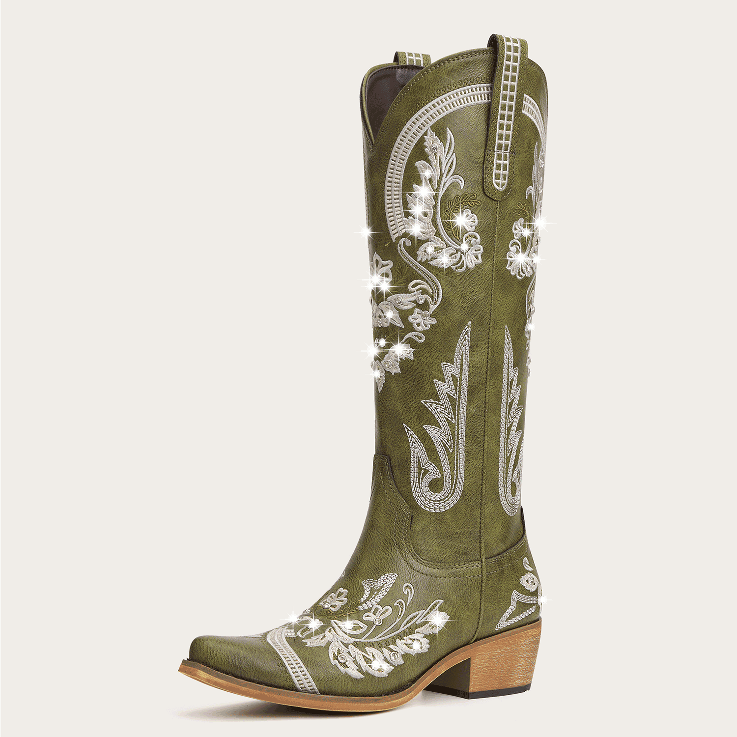The Aurelia - Olive Green Women's Cowboy Boots with Snip Toe & Floral Embroidery