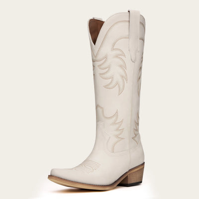 The Elizabeth - Cream Cowgirl Boots with Timeless Elegance Embroidery