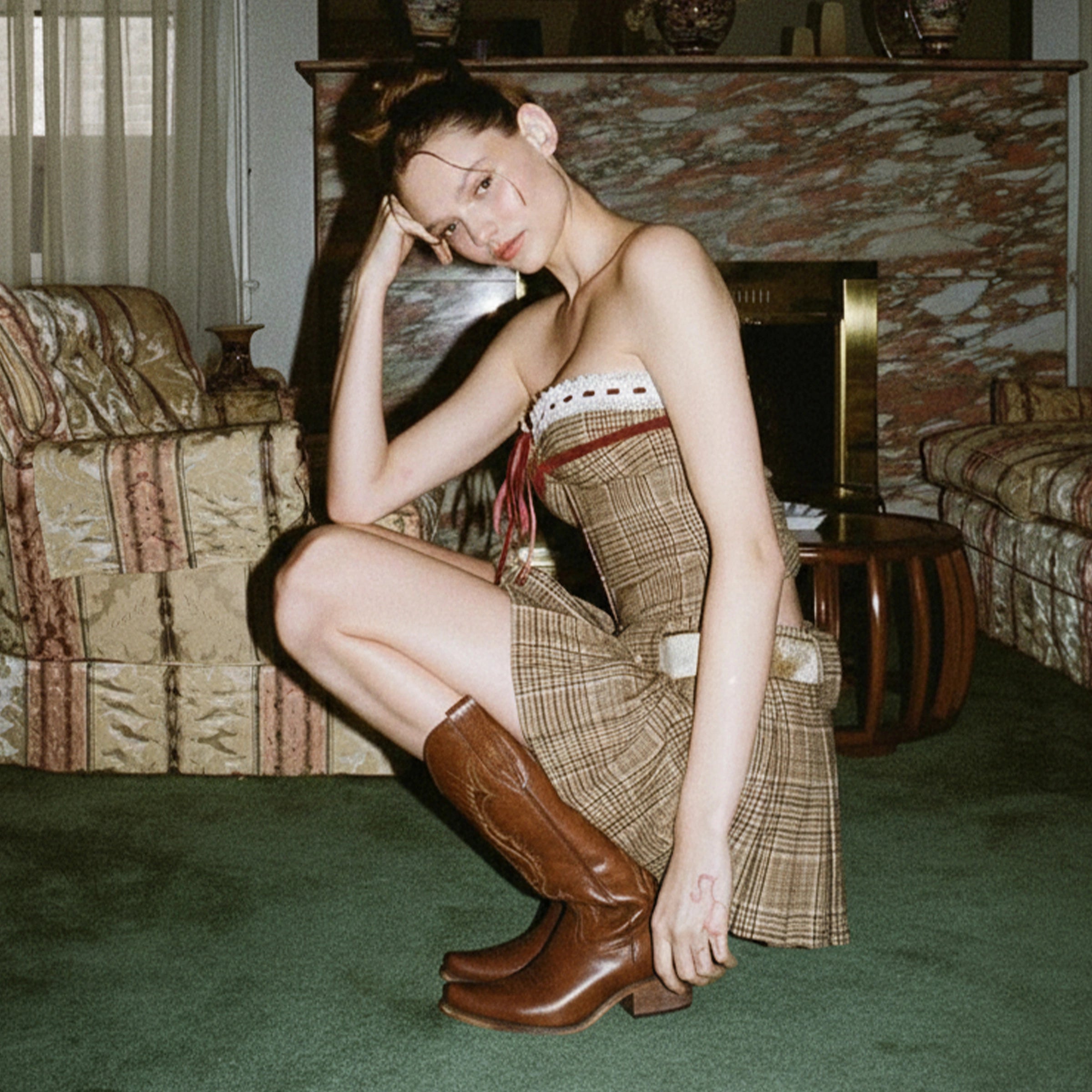 The Phoenix - Brown Short Tall Cowboy Boots with Classic Western Embroidery