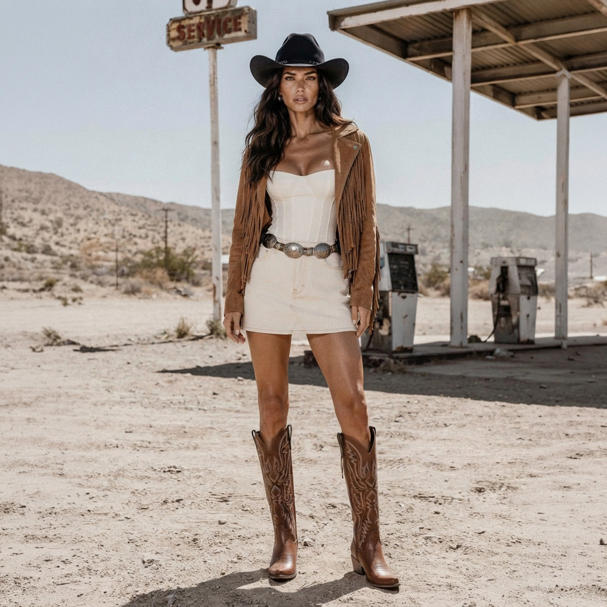 The Withersteen - Brown Adjustable Wide Calf Soft Snip Toe Cowgirl Boots