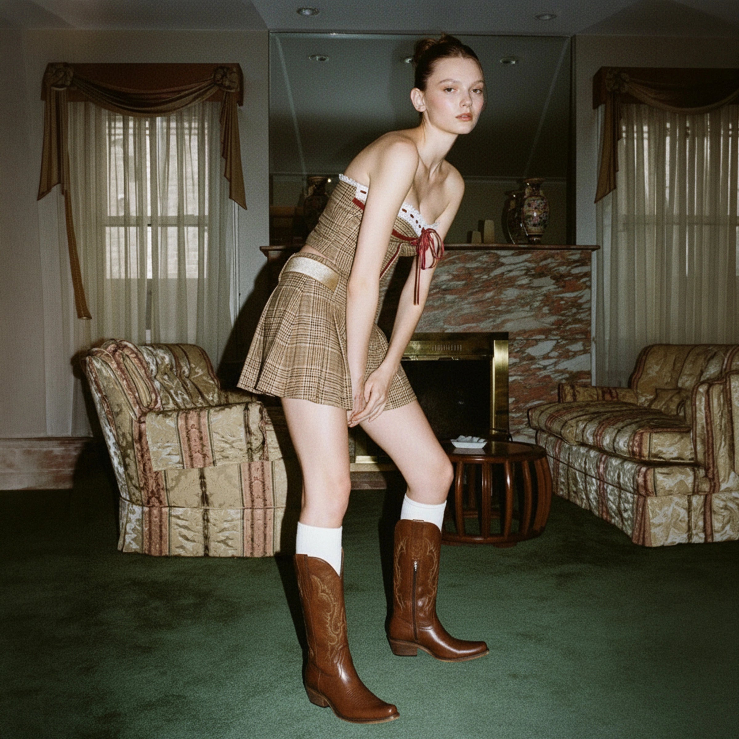 The Phoenix - Brown Short Tall Cowboy Boots with Classic Western Embroidery