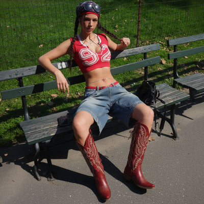 The Withersteen - Canyon Red Adjustable Wide Calf Snip Toe Cowgirl Boots