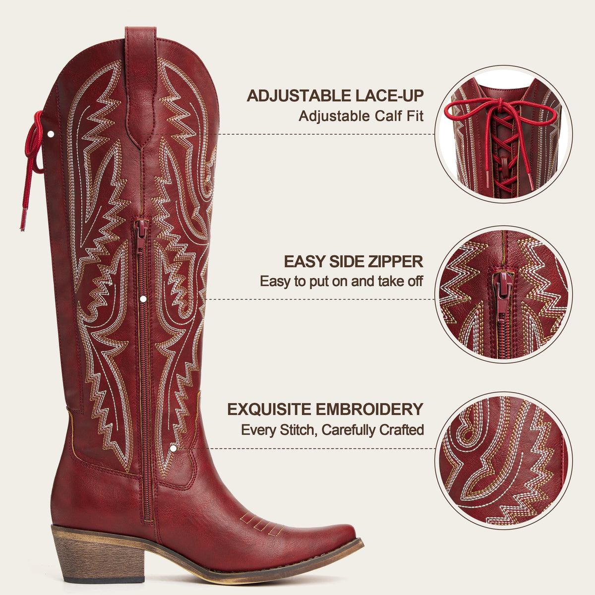 The Withersteen - Canyon Red Adjustable Wide Calf Soft Snip Toe Cowgirl Boots