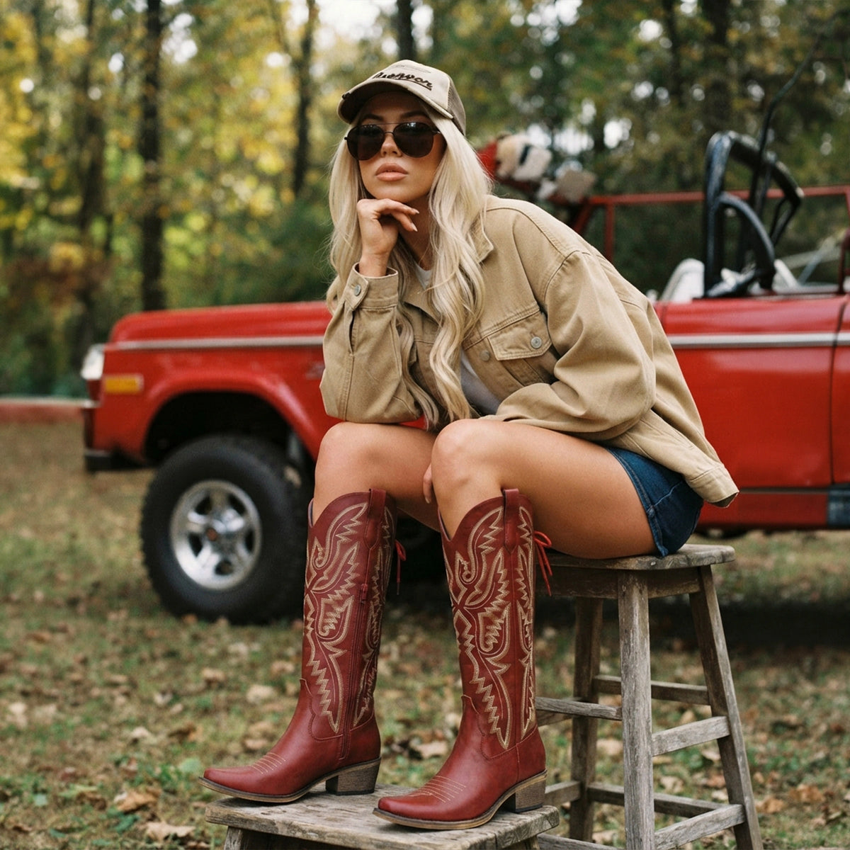 The Withersteen - Canyon Red Adjustable Wide Calf Soft Snip Toe Cowgirl Boots