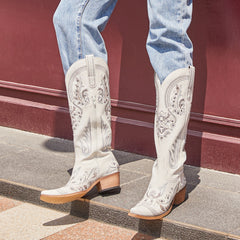 Women's Embroidered Rhinestone White Wedding Cowgirl Boots
