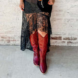 The Molly Wood – Red Embroidered Tall Cowgirl Boots