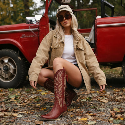 The Withersteen - Canyon Red Adjustable Wide Calf Snip Toe Cowgirl Boots