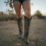 The Josie – Bold Black Tall Western Boots with Embroidery