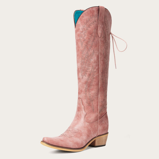 The Cattle – Dusty Rose Tall Western Boots with Tonal Embroidery