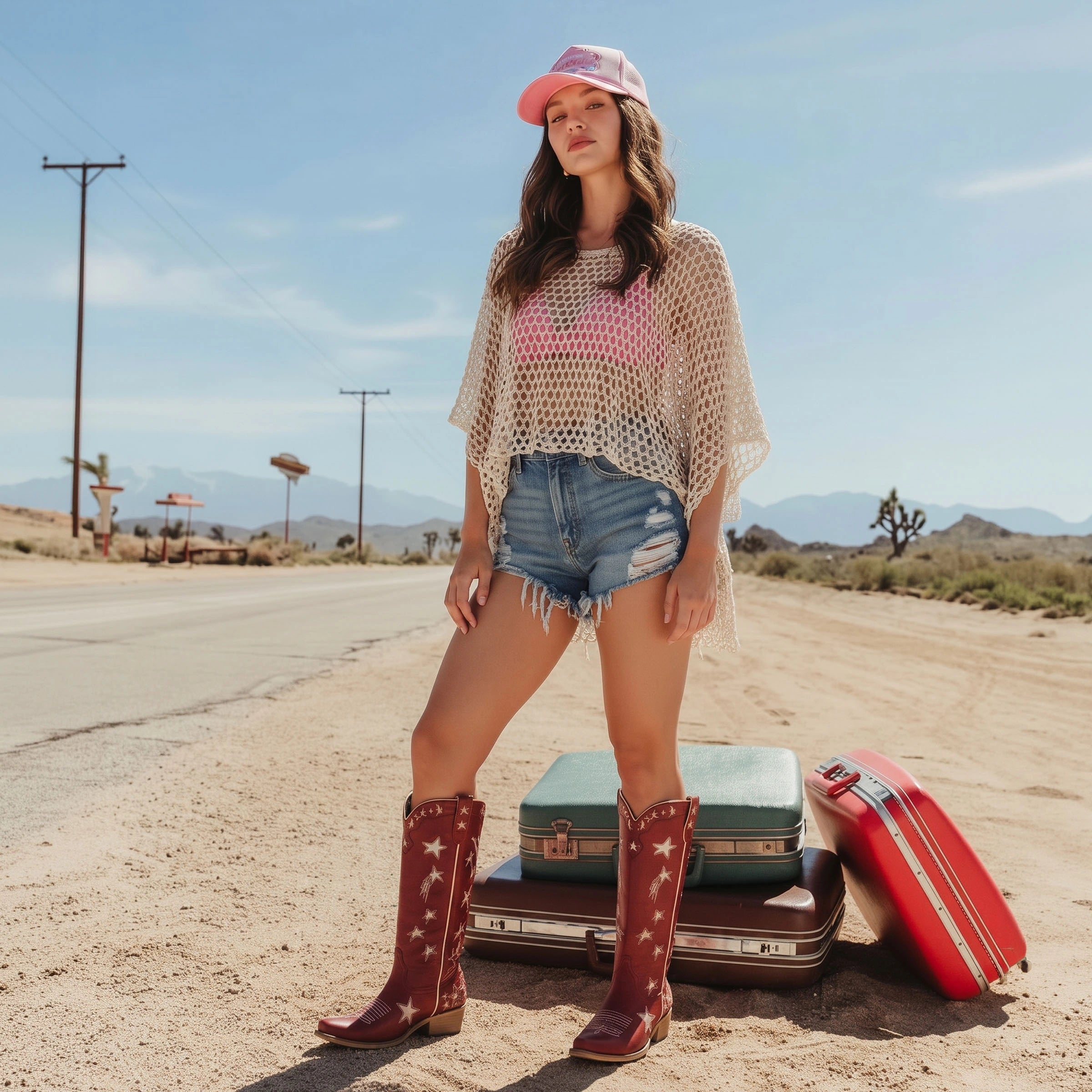 The Celestial - Fire Red Snip Toe Starry with Moon Cutout Tall Cowgirl Boots