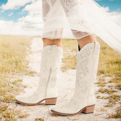 Women's Cream Pearl Embroidered Western Boots