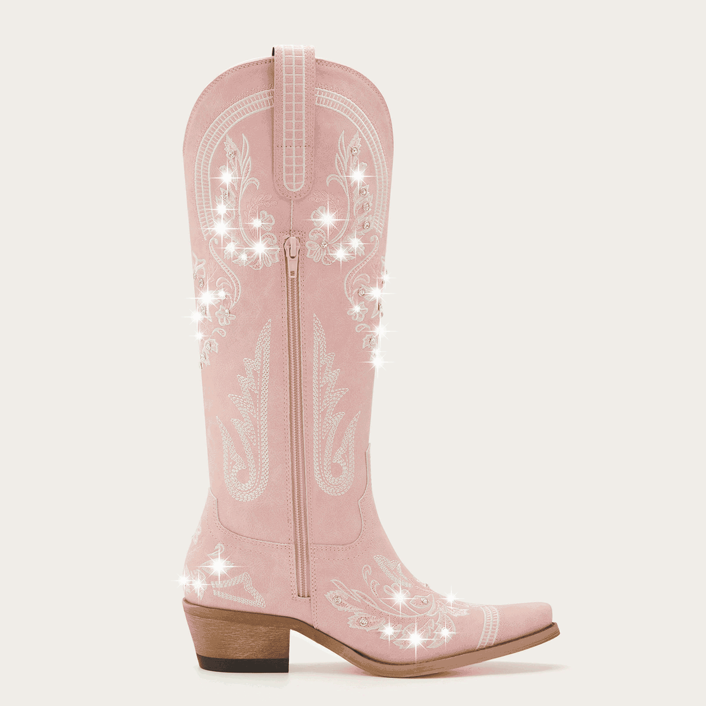 The Aurelia - Rose Pink Women's Cowboy Boots with Snip Toe & Floral Embroidery