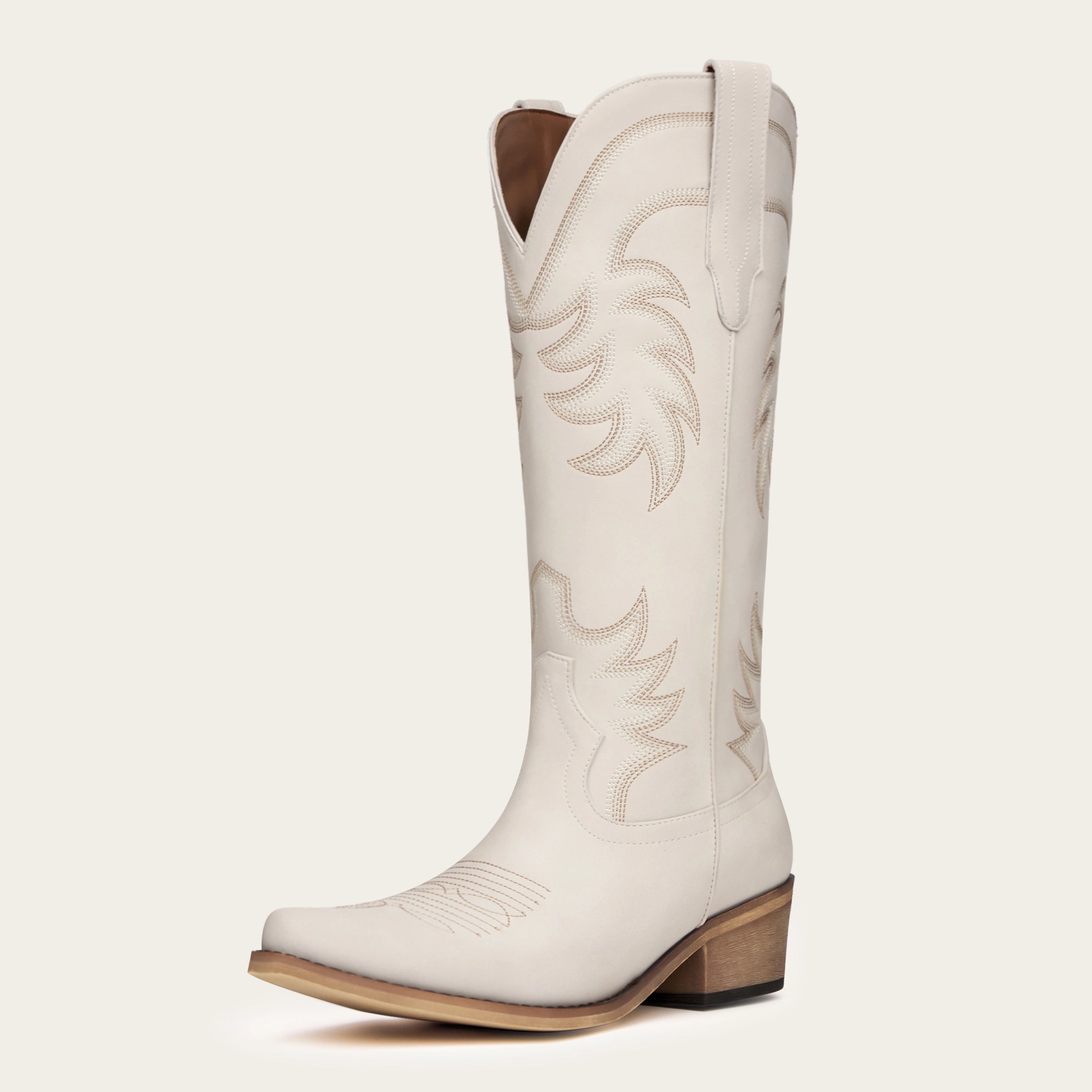The Elizabeth - Cream Cowgirl Boots with Timeless Elegance Embroidery