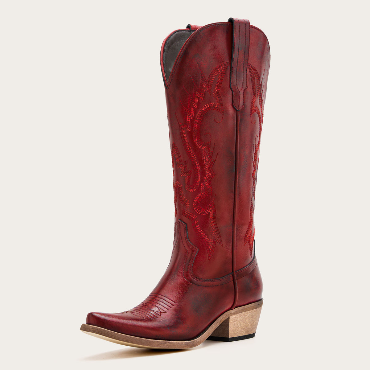 The Phoenix - Crimson Short Tall Cowboy Boots with Classic Western Embroidery