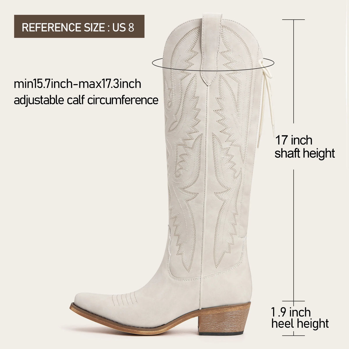 The Withersteen - Cream Adjustable Wide Calf Soft Snip Toe Cowgirl Boots