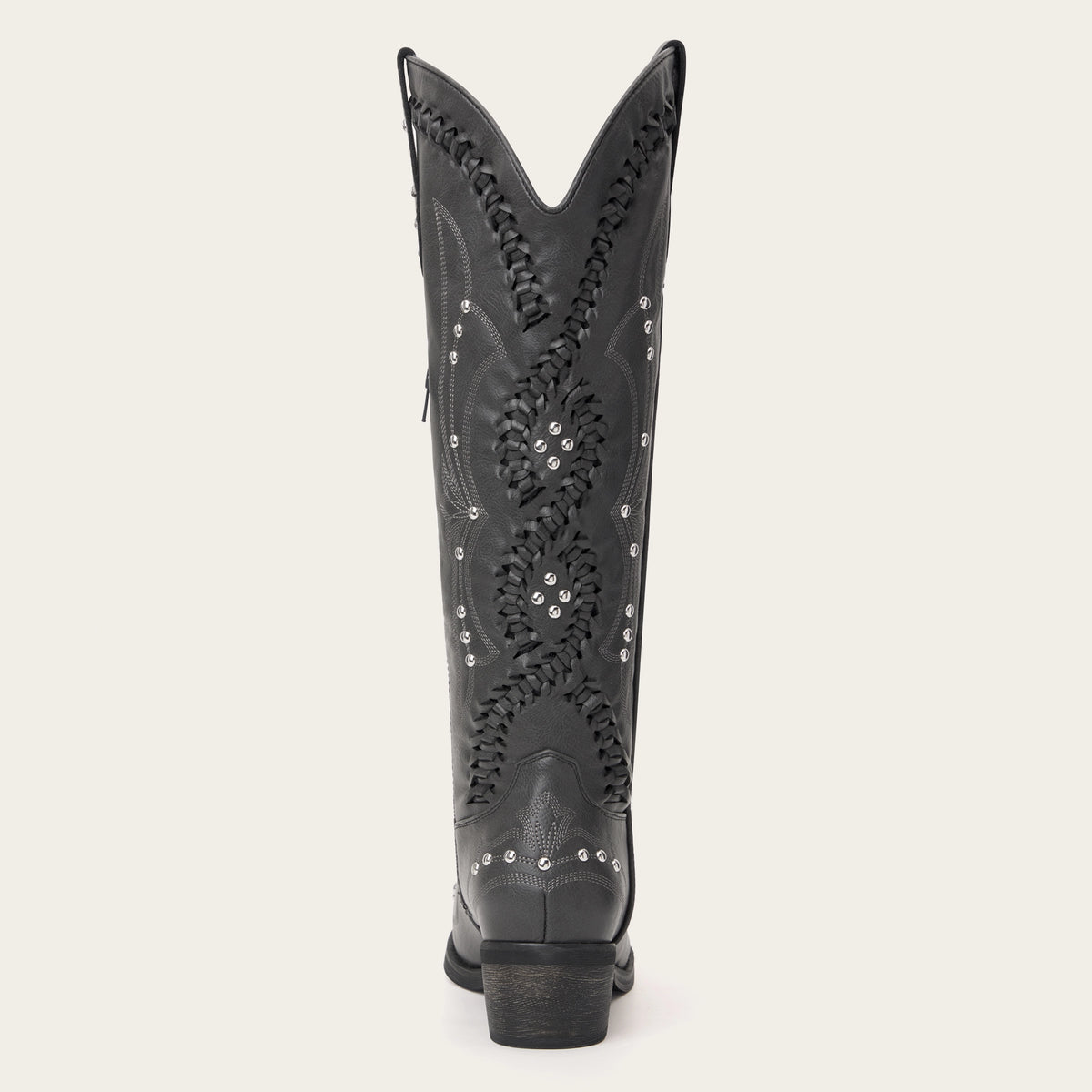The Kitty - Charcoal Rhinestone Cutout Braided Snip Toe Cowgirl Boots with Side Zipper