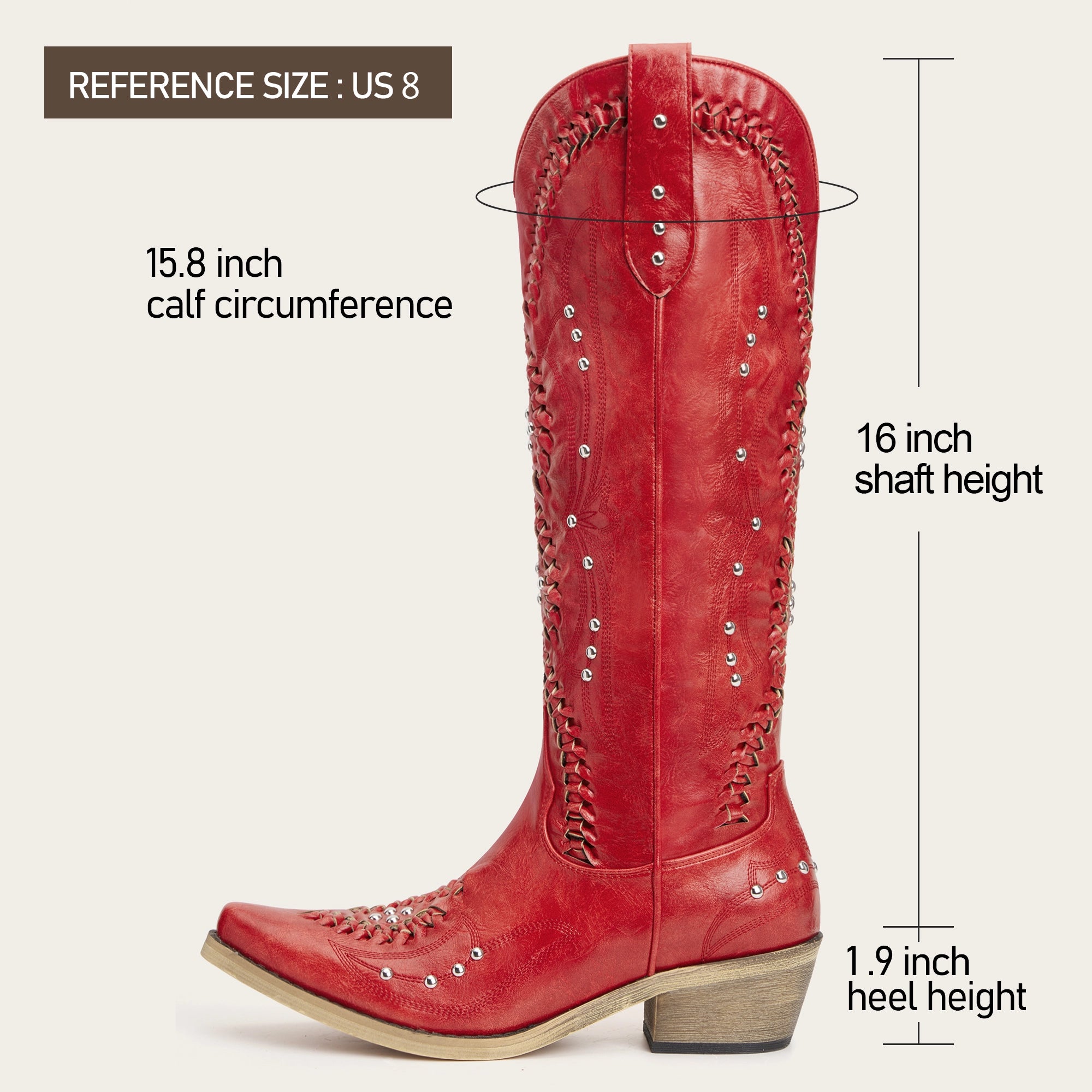 The Kitty - Red Rhinestone Cutout Braided Snip Toe Cowgirl Boots with Side Zipper