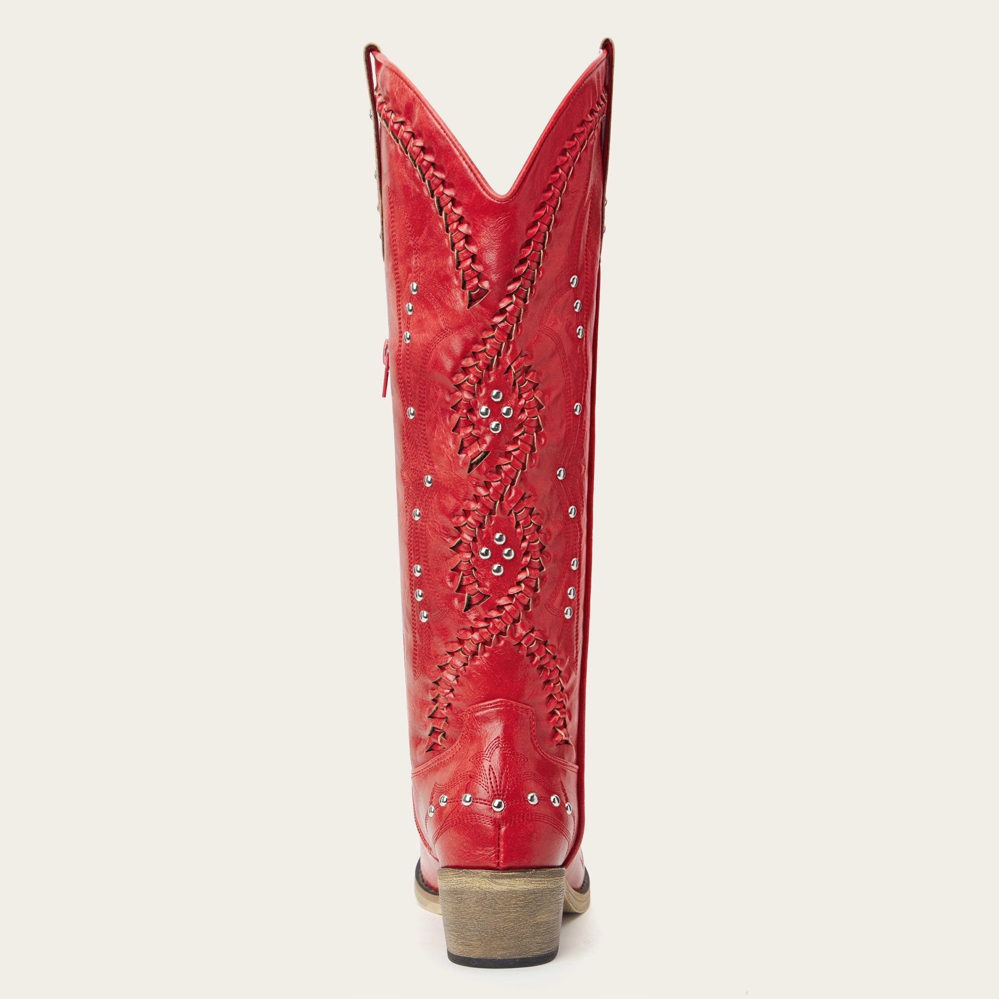 The Kitty - Red Rhinestone Cutout Braided Snip Toe Cowgirl Boots with Side Zipper