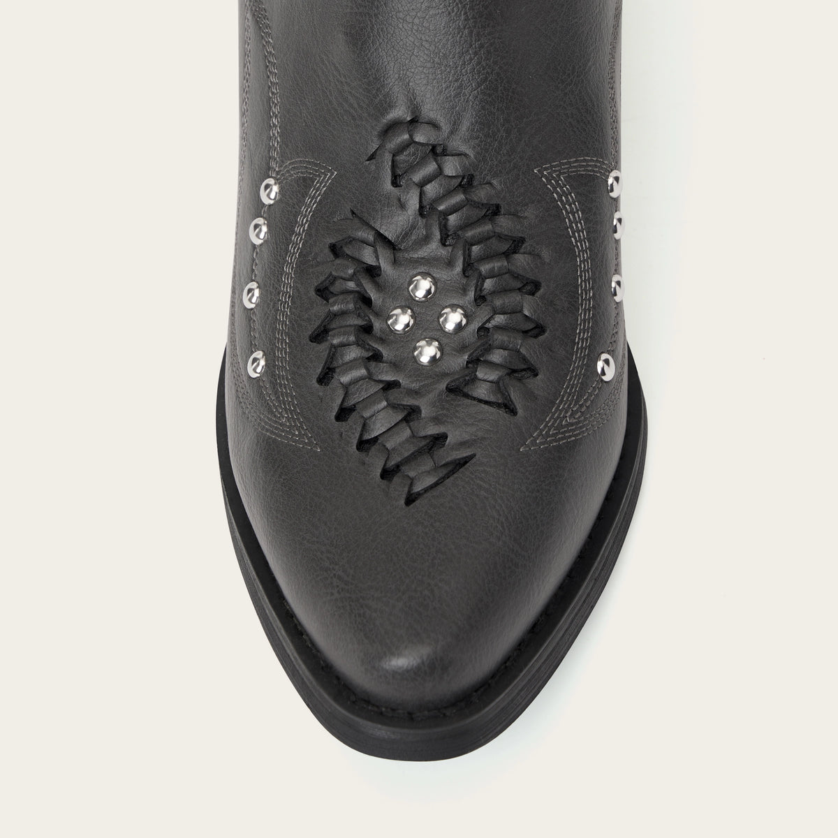 The Kitty - Charcoal Rhinestone Cutout Braided Snip Toe Cowgirl Boots with Side Zipper