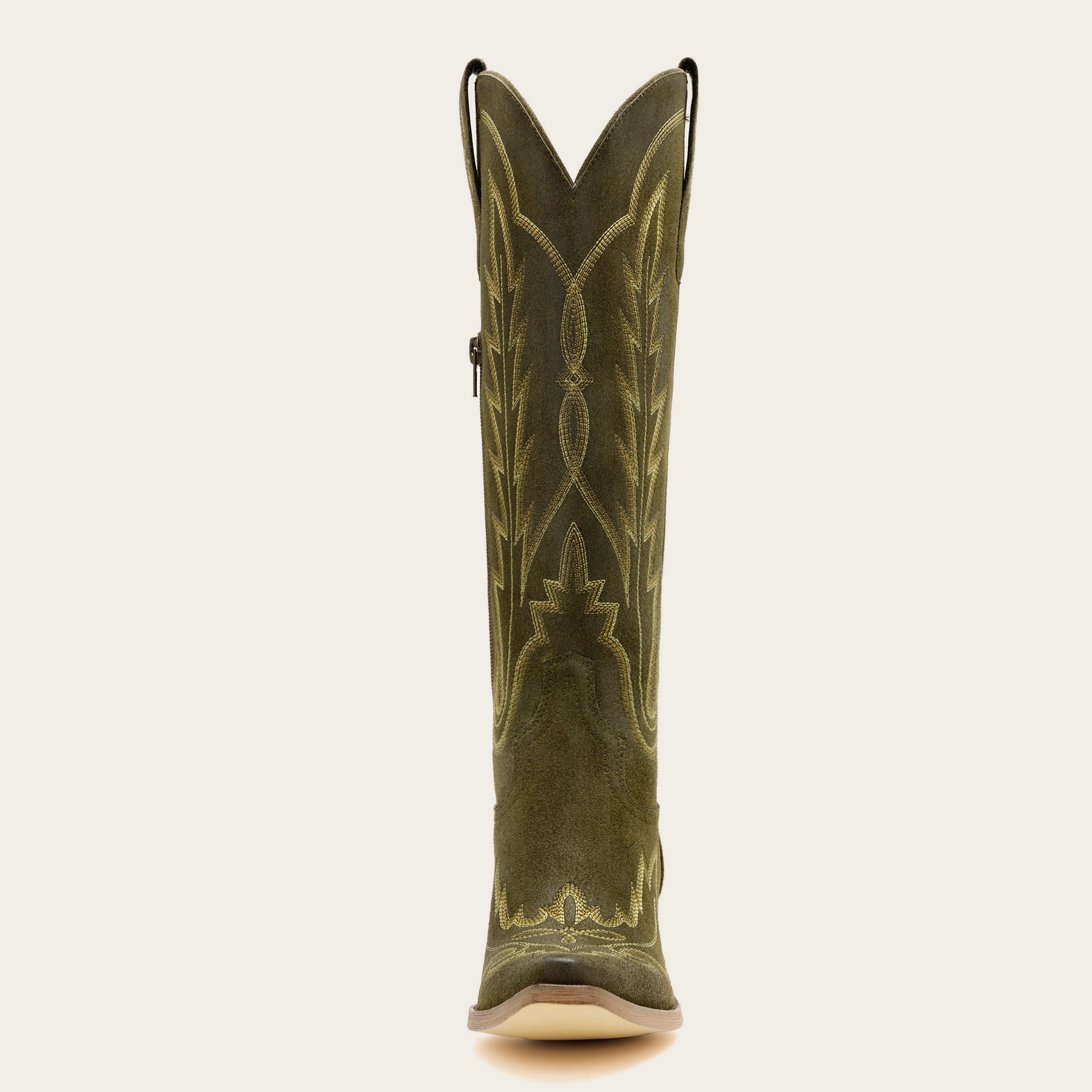 The Rosemary - Olive Suede Classic Tall Cowgirl Boots with Embroidery