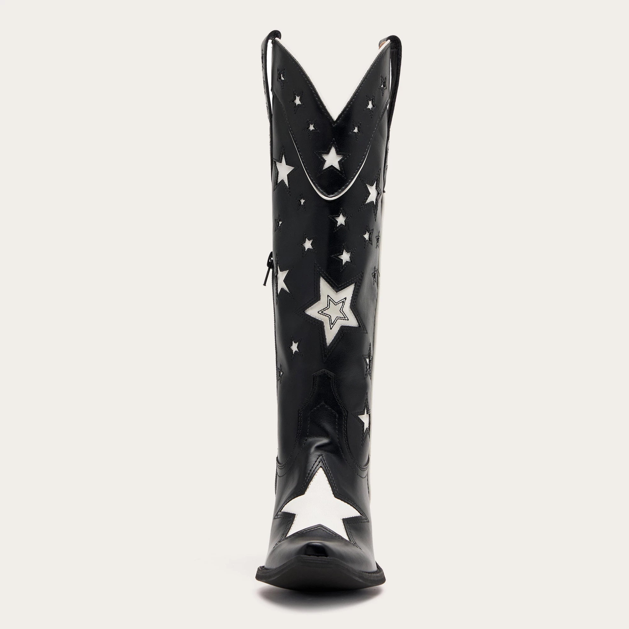 The Hensley - Black Starry Tall Cowgirl Boots with White Embroidery