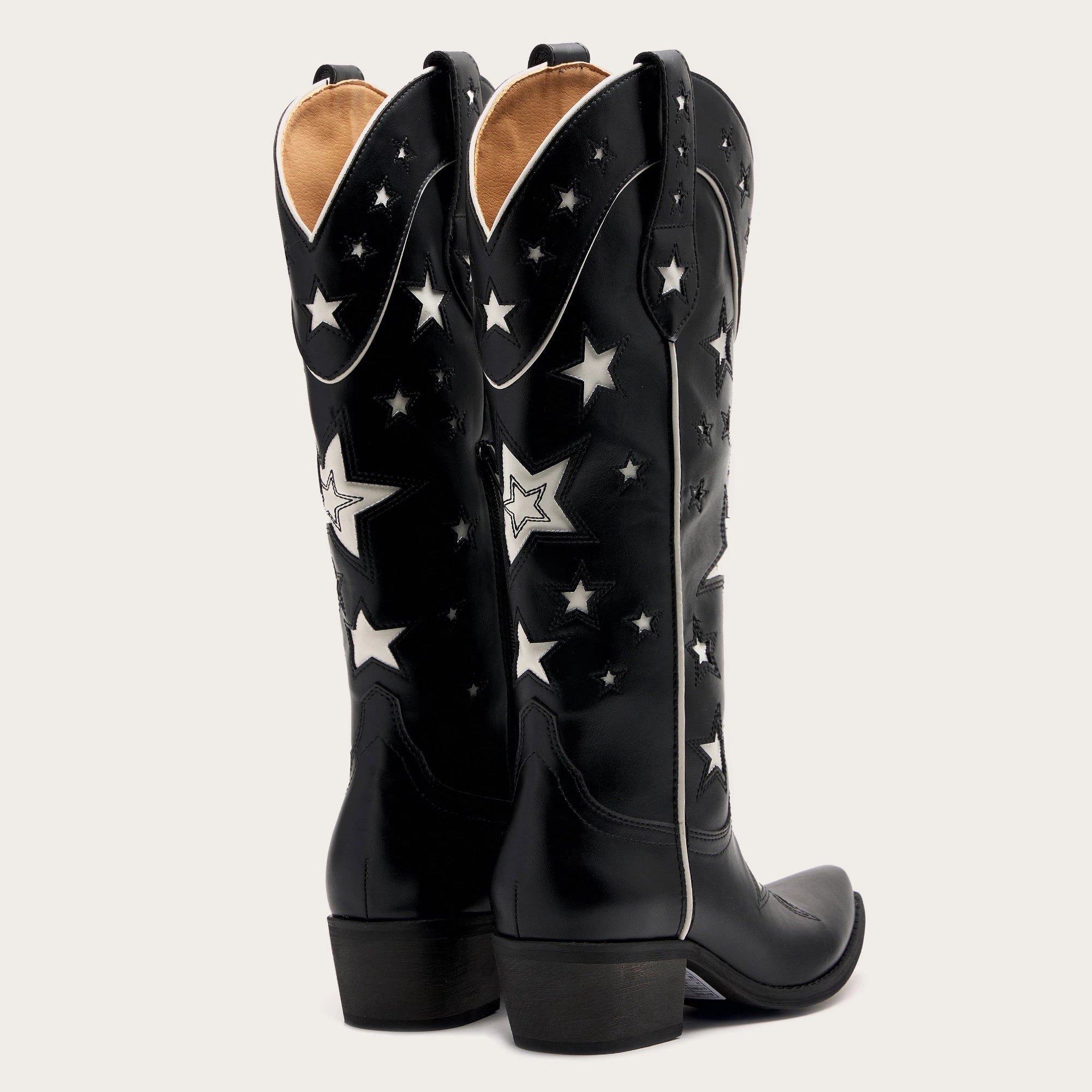 The Hensley - Black Starry Tall Cowgirl Boots with White Embroidery