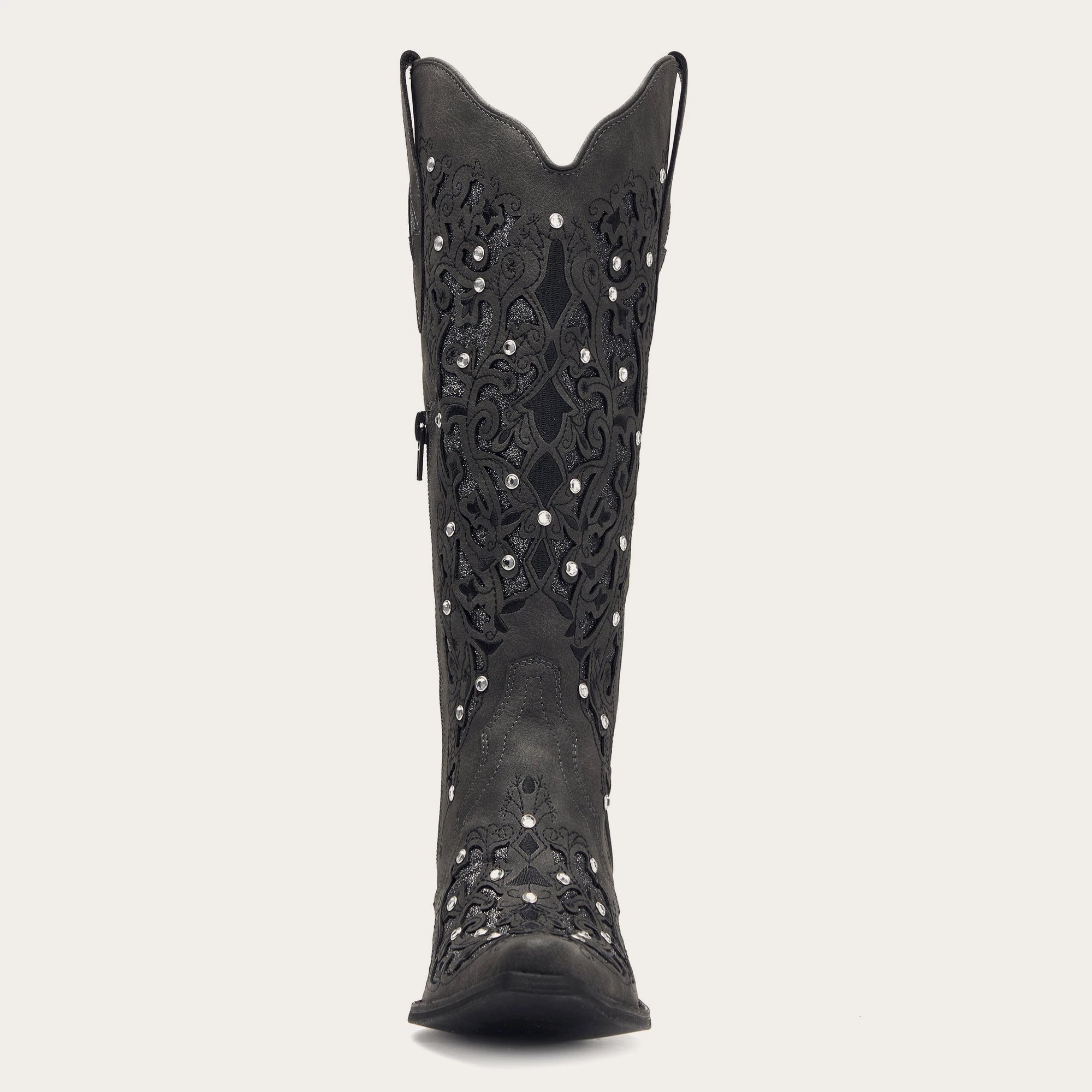 The Ballou - Black Embroidered Cowgirl Boots with Rhinestone and Cutouts