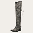 The Ross - Grey Over-the-Knee Wide Calf Cowgirl Boots with Back Tie & Embroidery