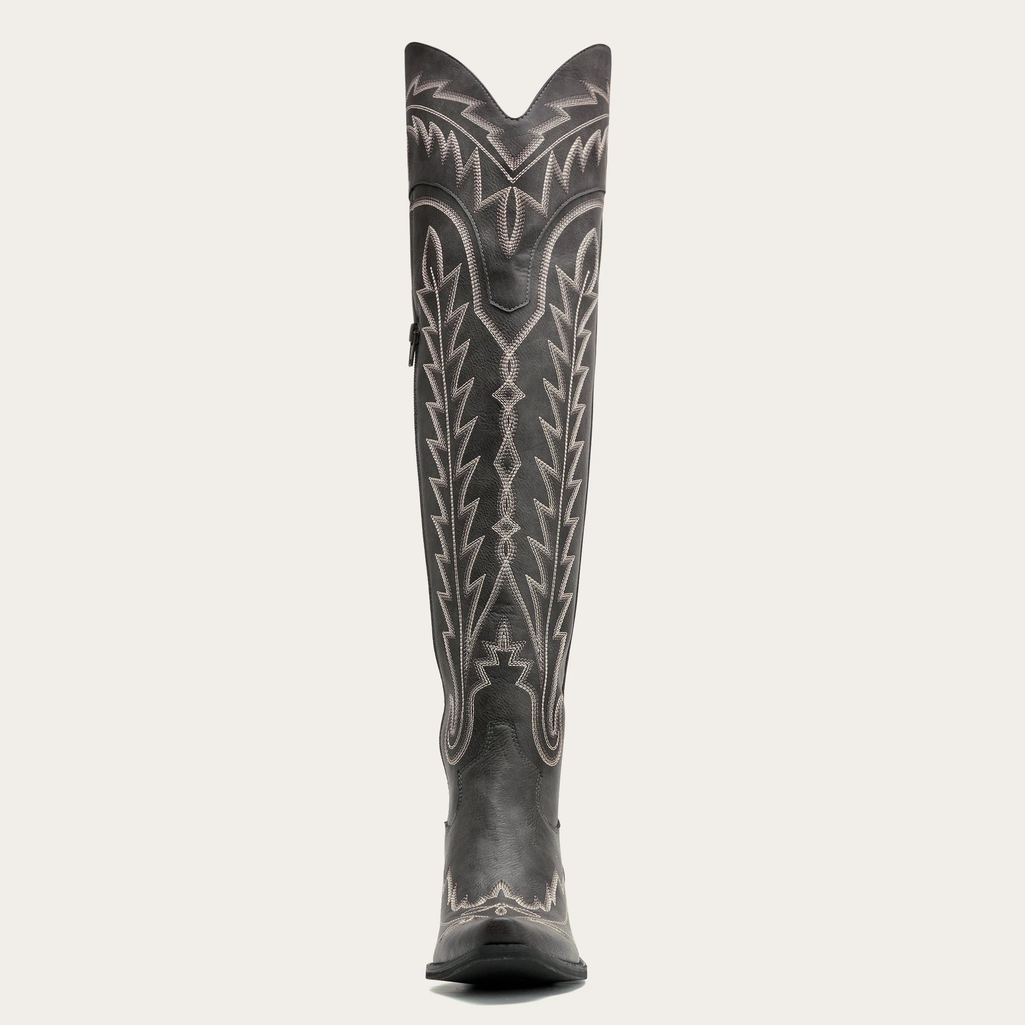 The Ross - Grey Over-the-Knee Cowgirl Boots with Back Tie & Embroidery