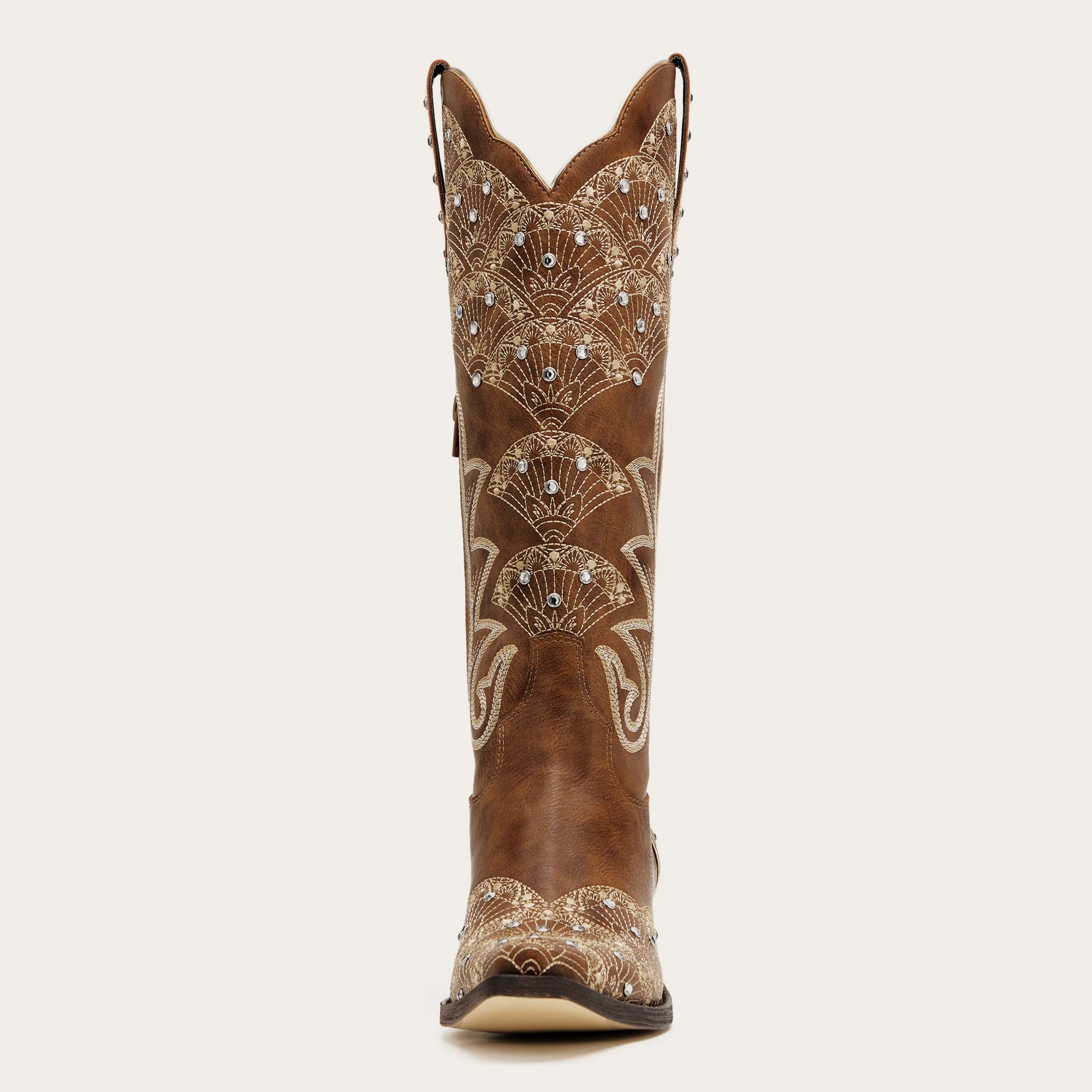 The Swenney - Brown Embroidered Cowgirl Boots with Rhinestone Detailing