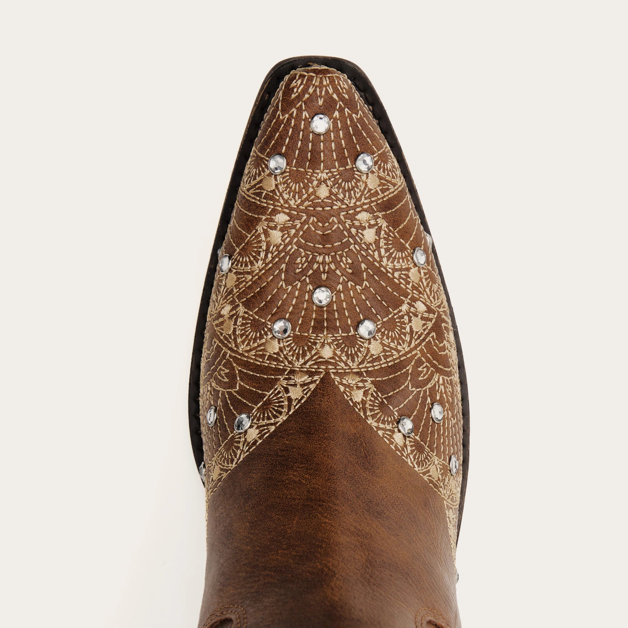 The Swenney - Brown Embroidered Cowgirl Boots with Rhinestone Detailing