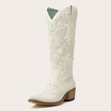 The Missie – White Embroidered Cowgirl Boots with Pearls and Elegant Western Flair