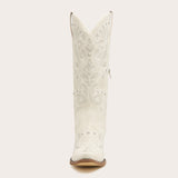 The Missie – White Embroidered Cowgirl Boots with Pearls and Elegant Western Flair