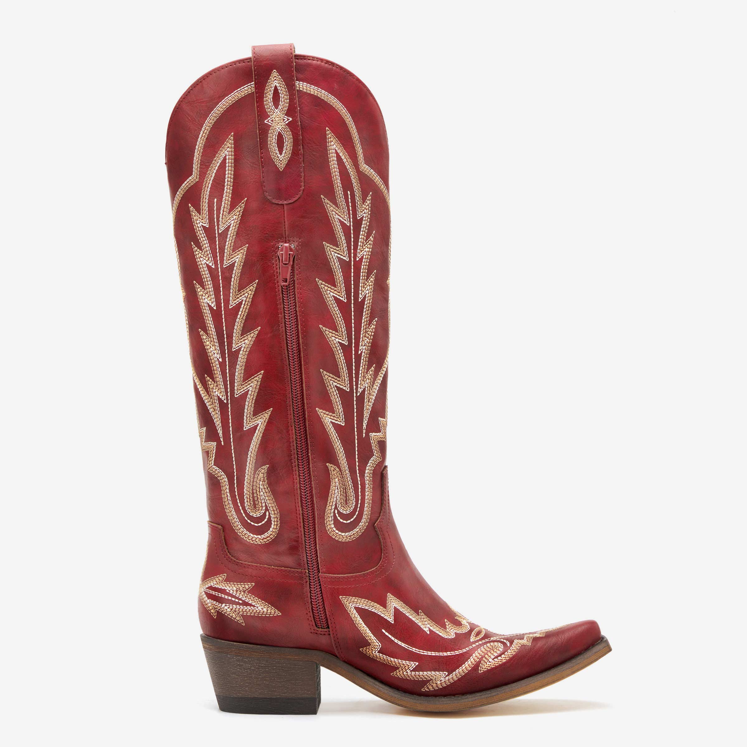 REDTOP Women's Western Cowgirl Boots, Red Embroidered Vintage, Stylish, Flexible