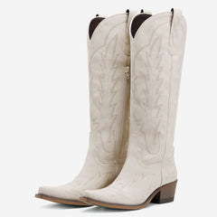 Women's Embroidered Retro and Fashion White Western Boots