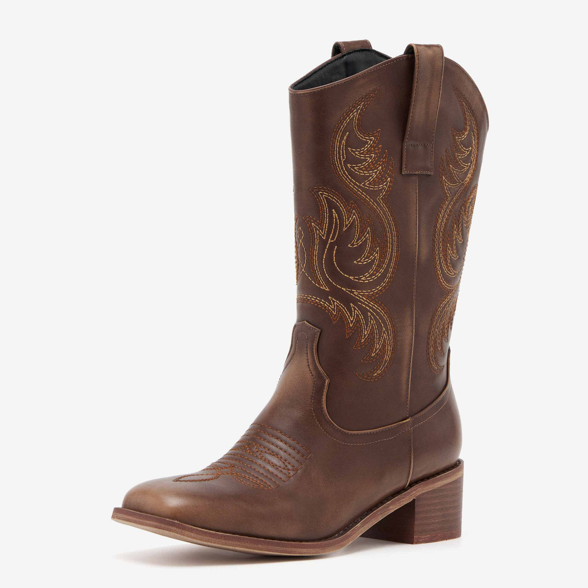 REDTOP Men's Square Toe Brown Embroidered Cowboy Boots