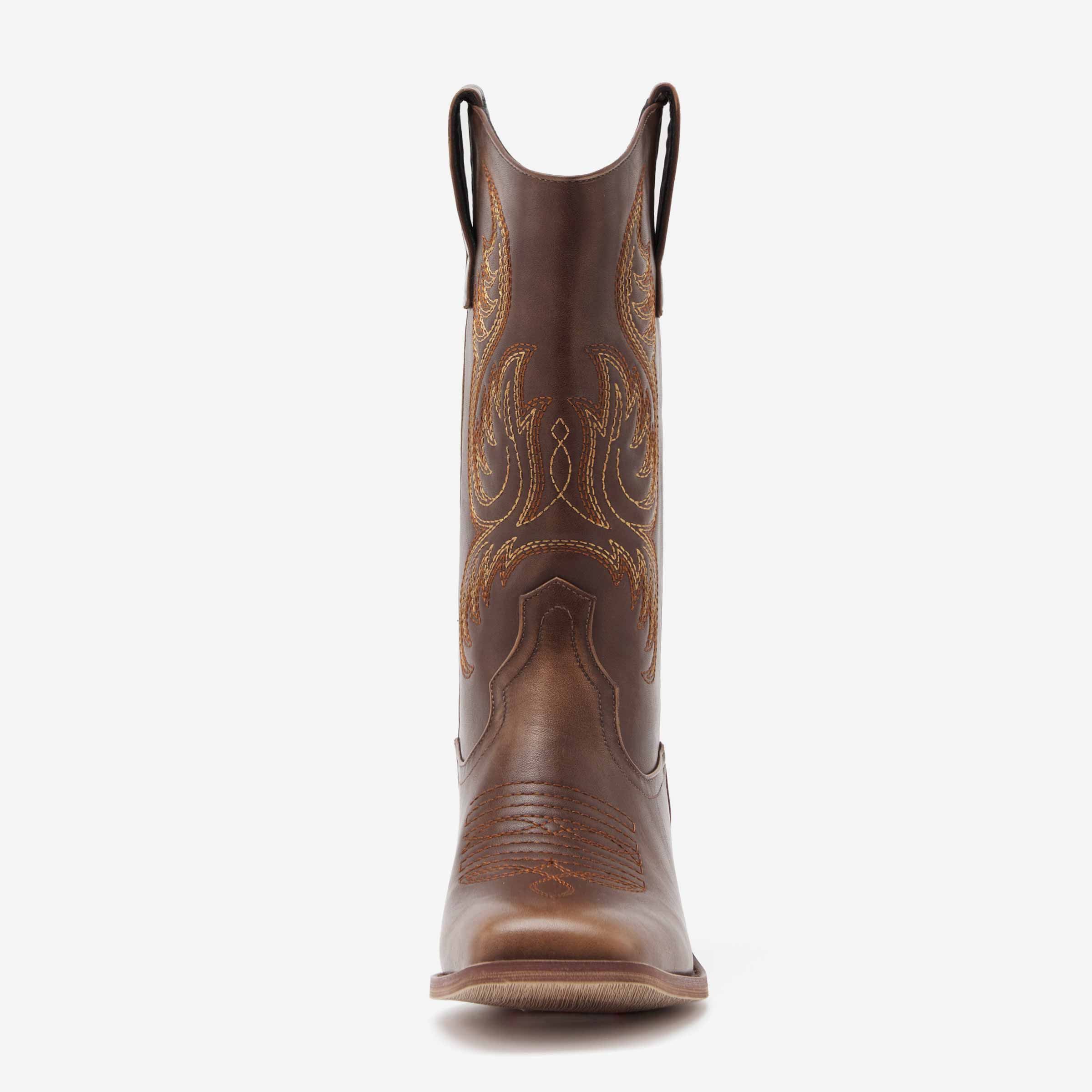 REDTOP Men's Square Toe Brown Embroidered Cowboy Boots