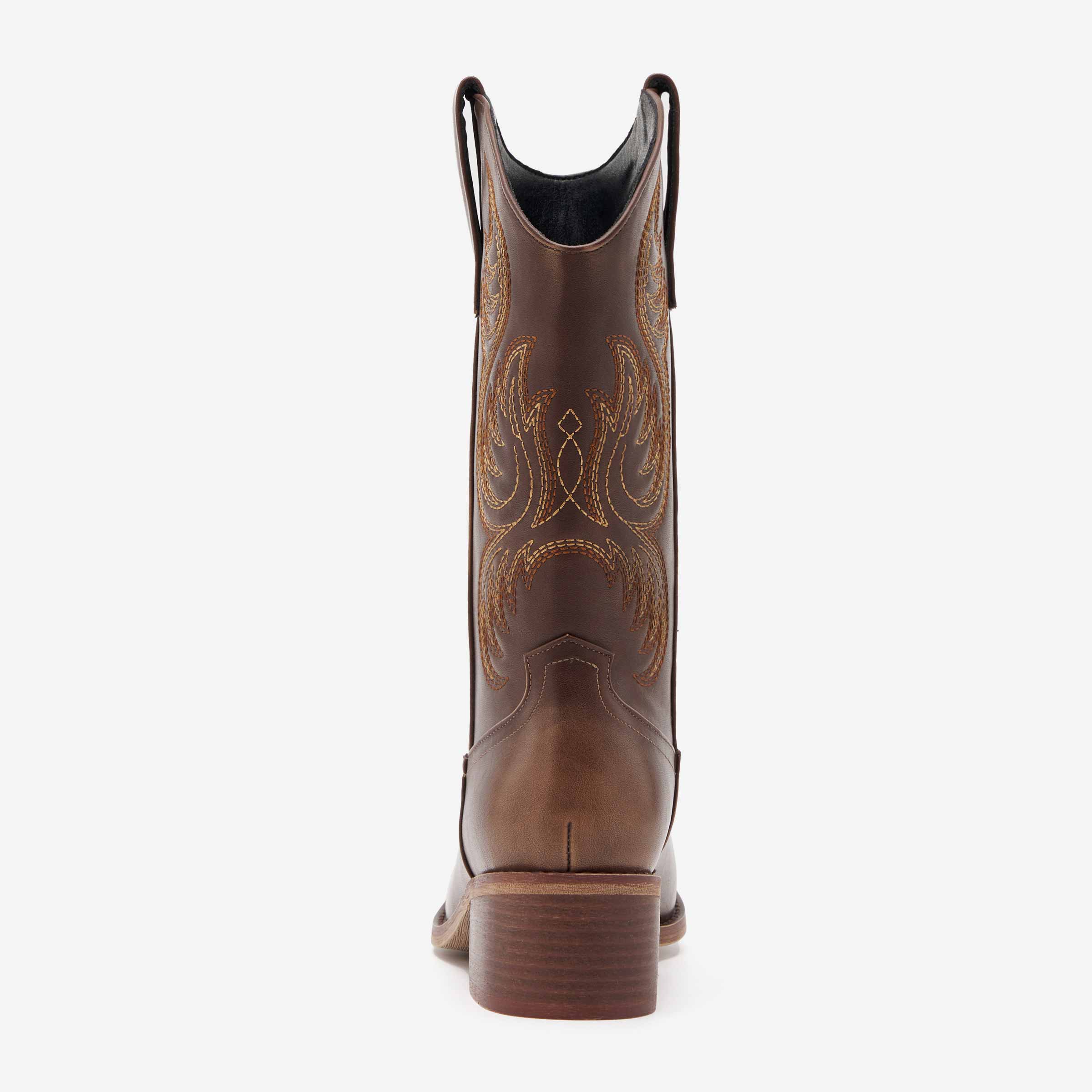 REDTOP Men's Square Toe Brown Embroidered Cowboy Boots