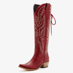 REDTOP Women's Cowgirl Western Boots Long Lace-up Embroidered Boots