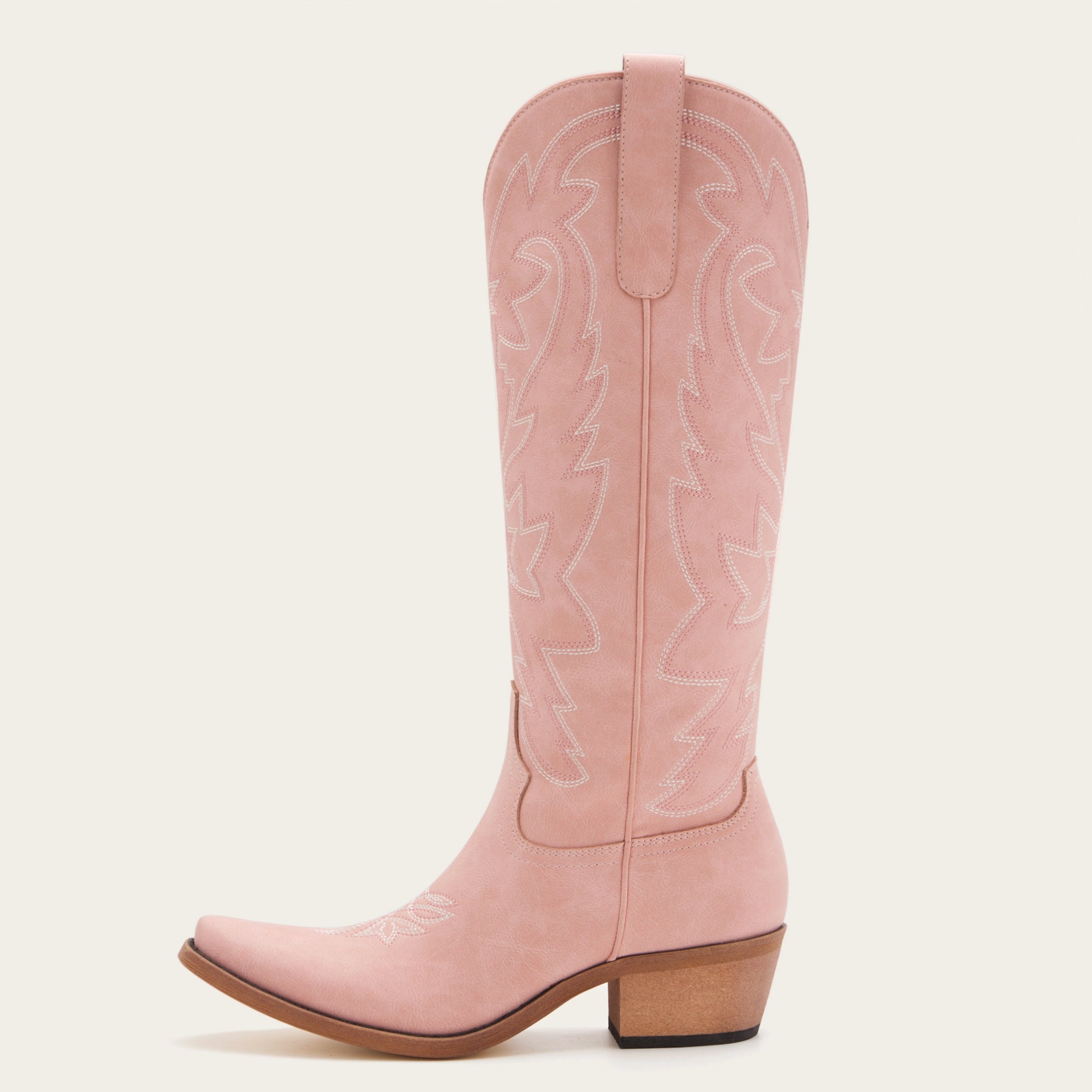 The Molly Wood – Pink Snip Toe Embroidered Cute Comfortable Tall Cowgirl Boots