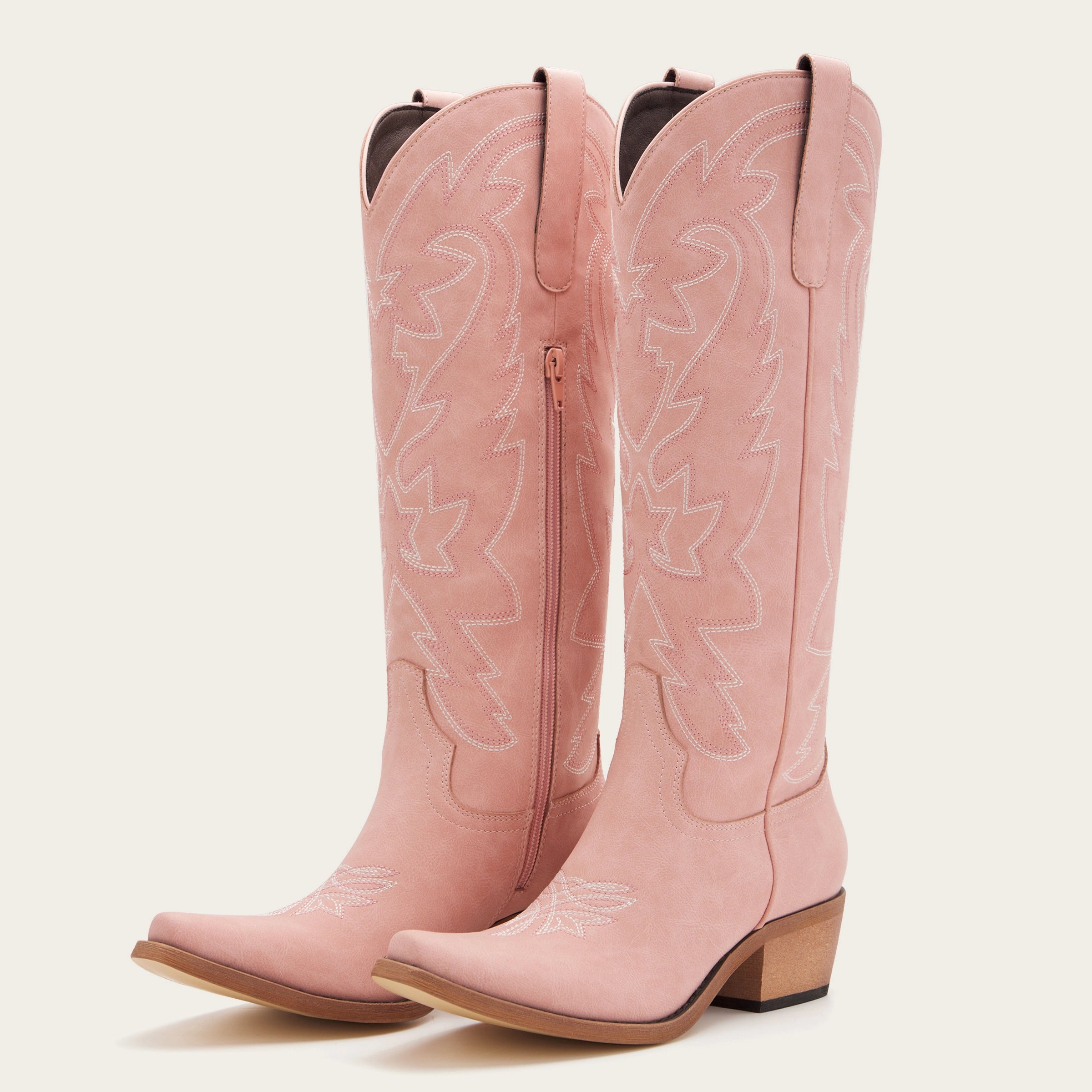 The Molly Wood – Pink Snip Toe Embroidered Cute Comfortable Tall Cowgirl Boots