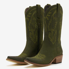 REDTOP Women's Olive Embroidered Western Boots