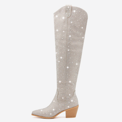 Over-the-Knee Cowgirl Boots with Full Rhinestone Embellishments for Women