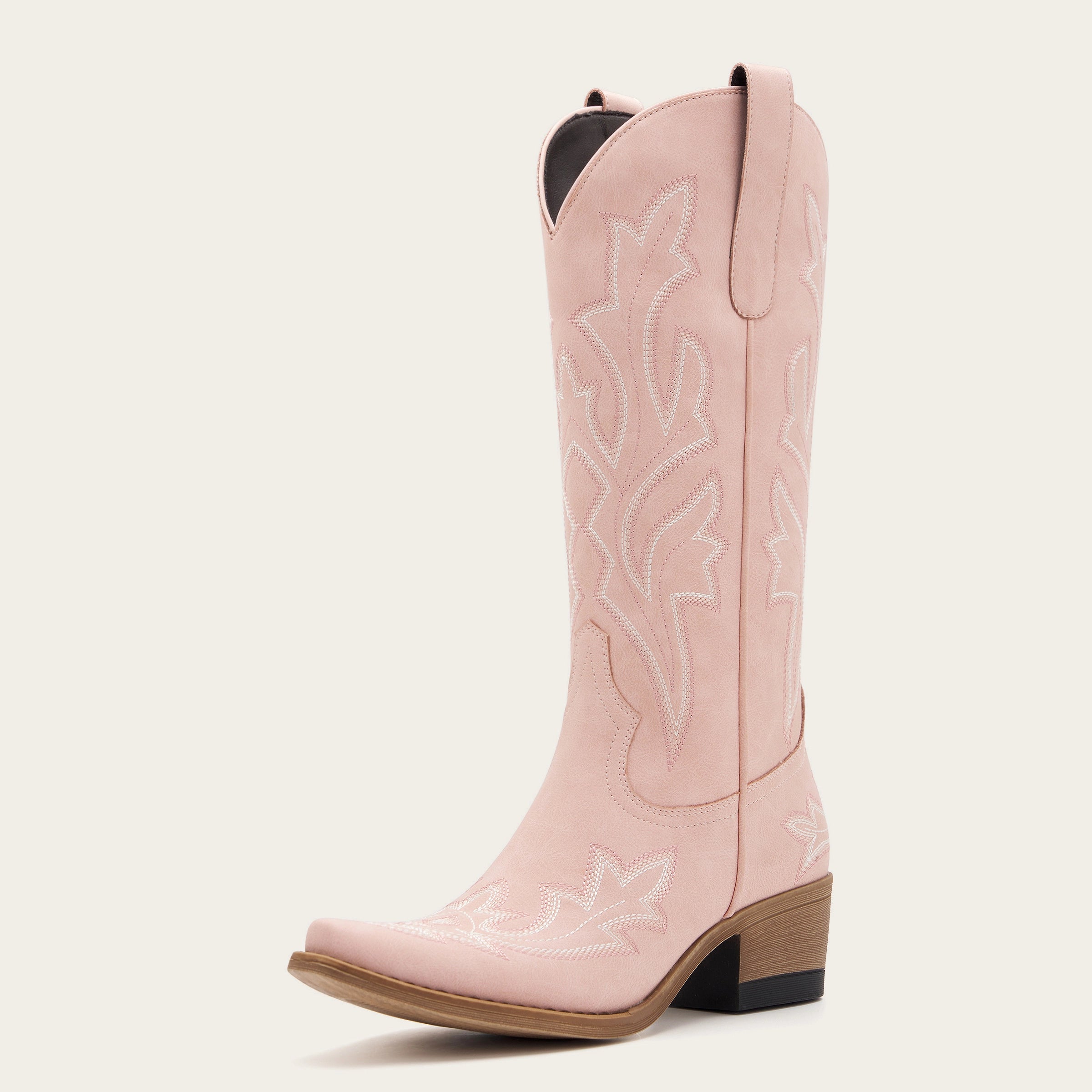 The Etta - Pink Short Tall Cowgirl Boots with Delicate Embroidery
